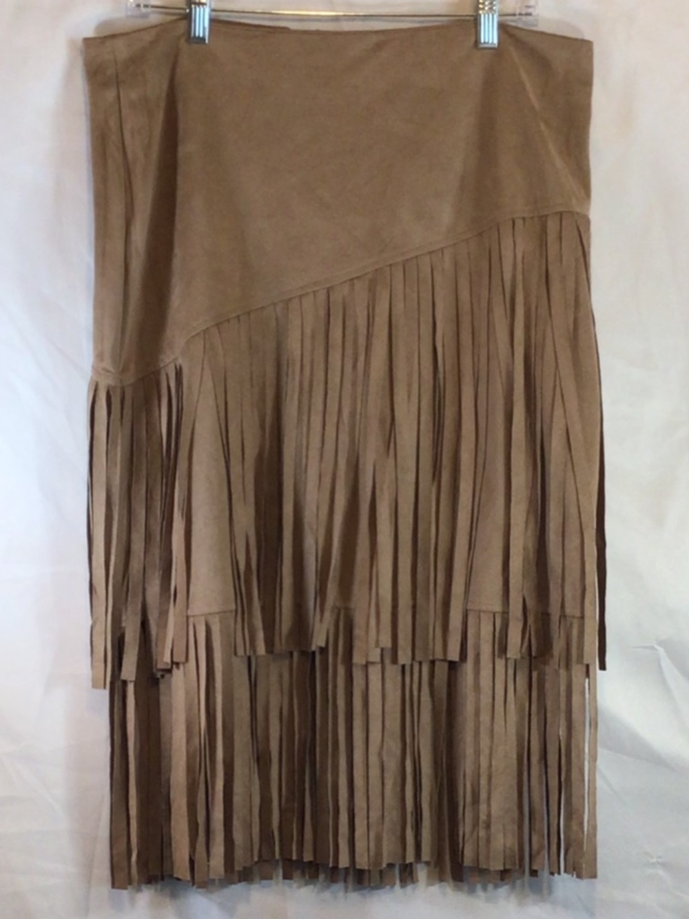 Cato Faux Suede Fringe Midi Skirt Tan Layered Size 14 Western Boho Festival